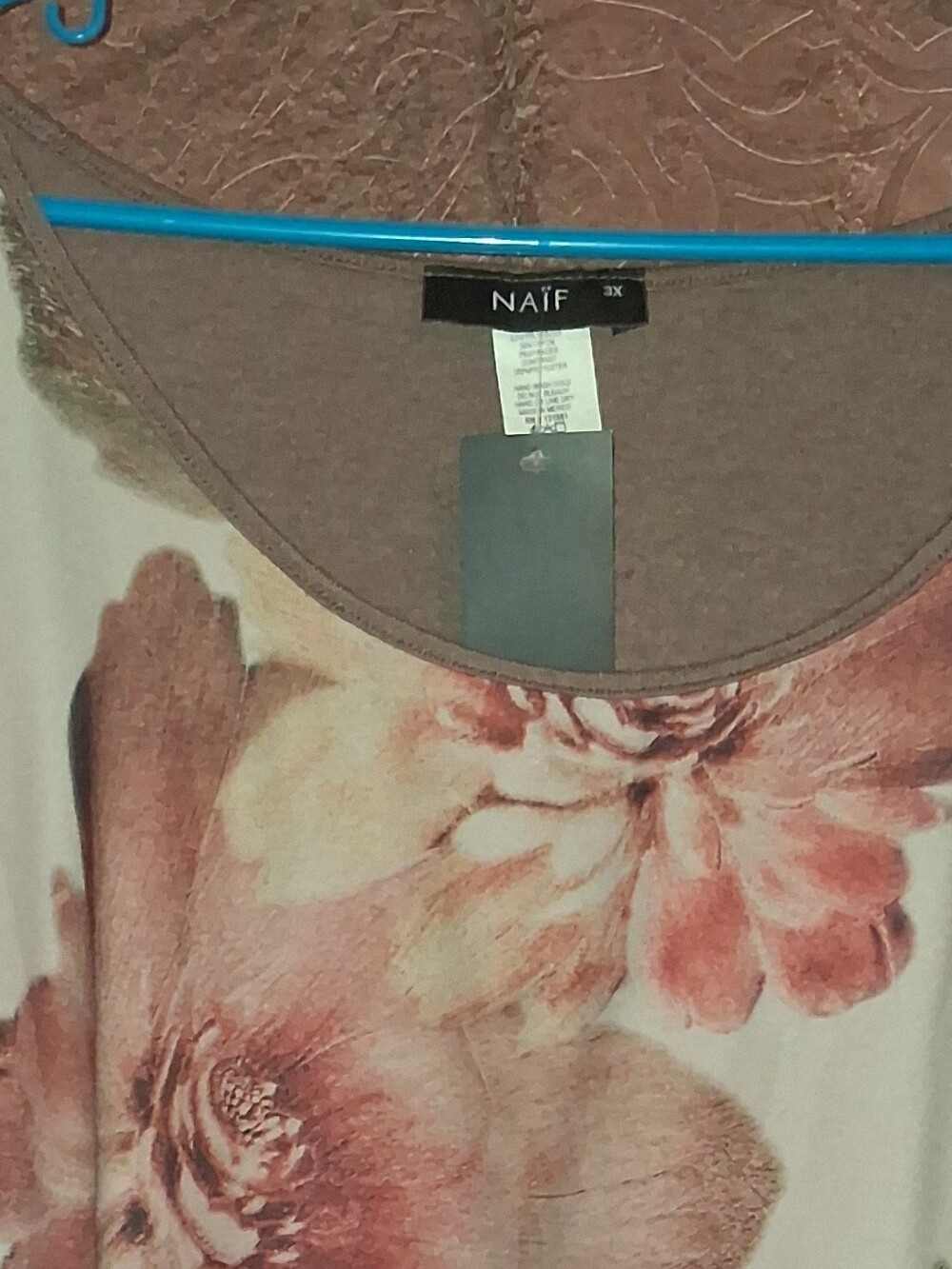 NAIF Taupe and Pink Floral Scoop Neck Tunic